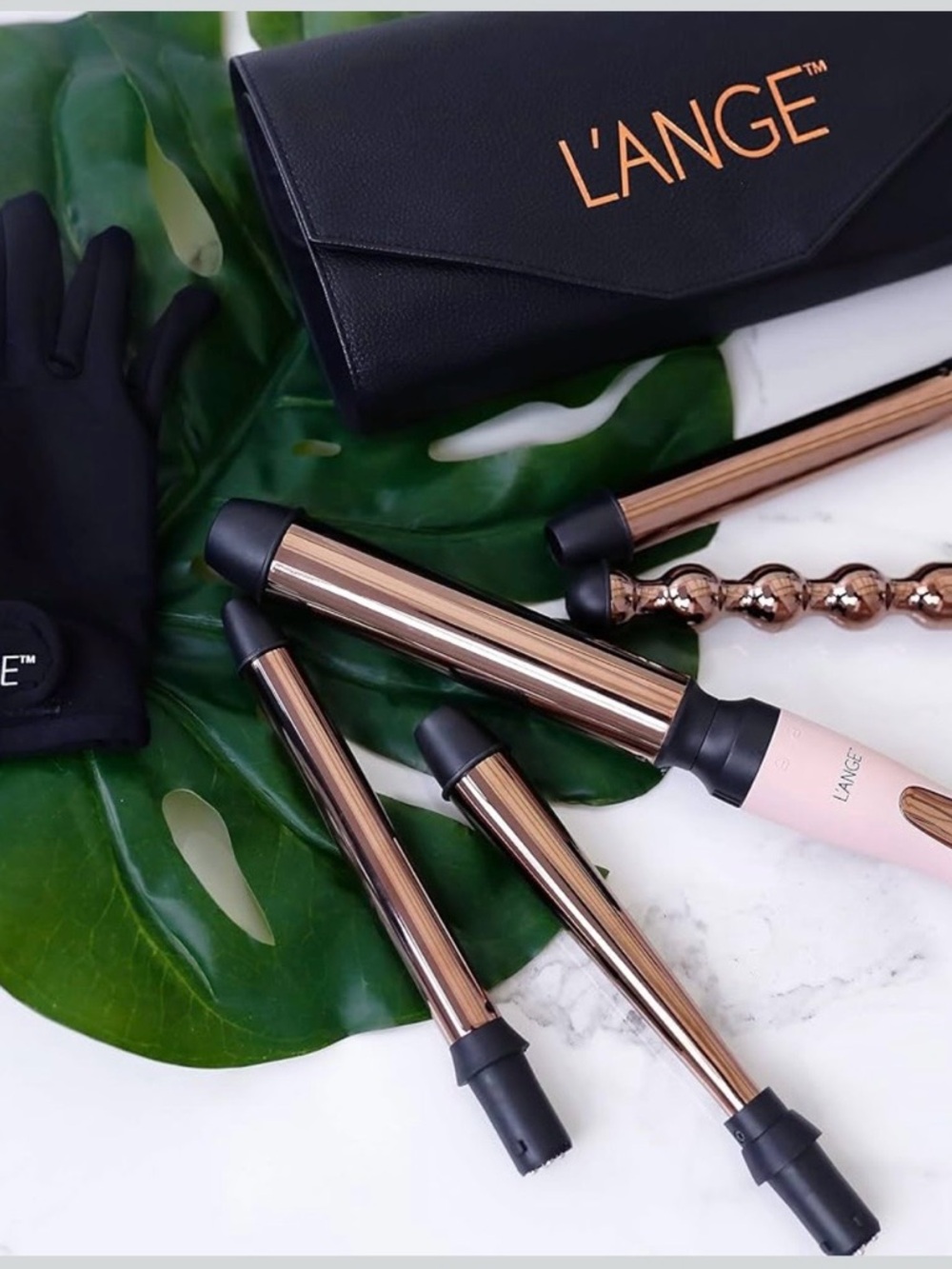 L’ANGE “LE CINQ” 5-IN-1 CURLING WAND SET in a FAUX LEATHER CASE - EUC!